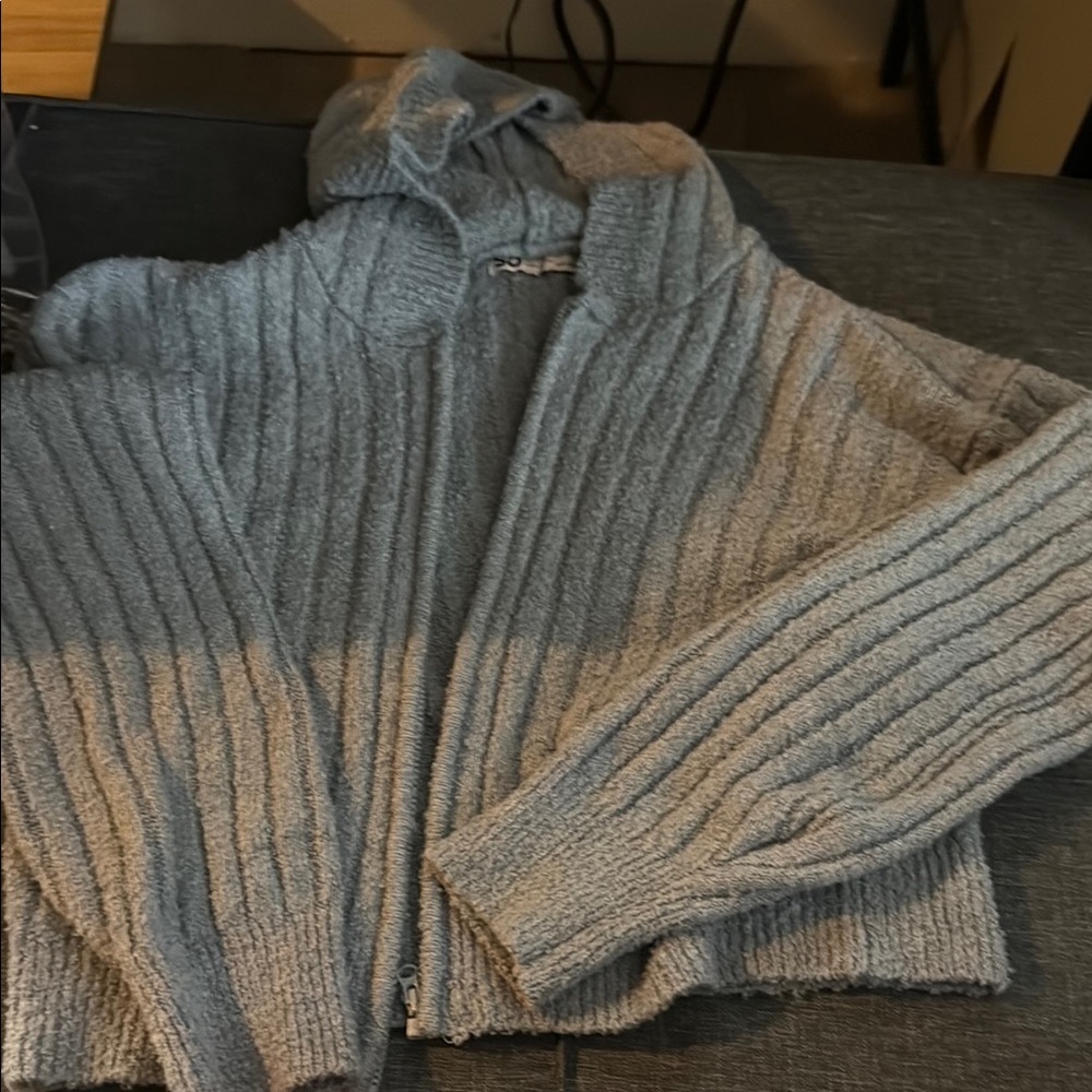 SO Gray Ribbed Knit Cardigan Sweater